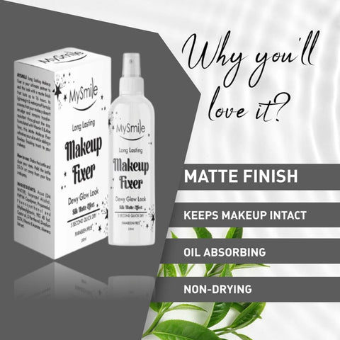 MySmile Makeup Fixer with Silk Matte Effect (100ml) | Long-Lasting Oil-Free Finish